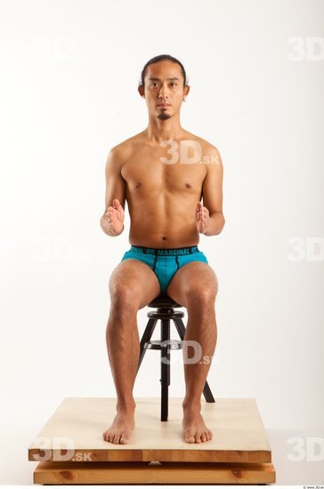 Man Asian Underwear Shorts Average Sitting Bearded Studio photo references