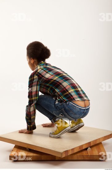 Man Woman Black Hairy Casual Slim Kneeling Studio photo references