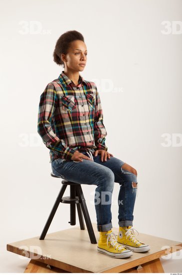 Man Woman Black Hairy Casual Slim Sitting Studio photo references