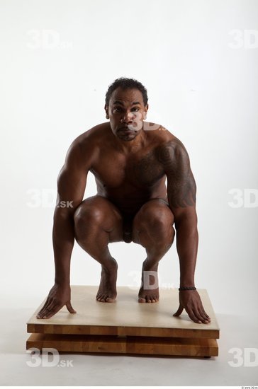 Whole Body Black Tattoo Nude Average Kneeling Studio photo references