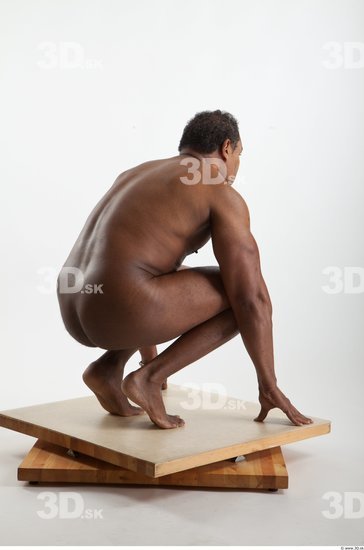 Whole Body Black Nude Average Kneeling Studio photo references