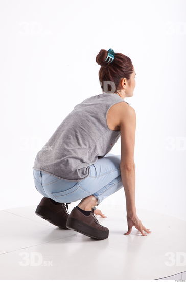 Kneeling photo references of Molly blue jeans womna singlet