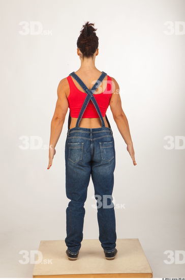Whole body blue jeans red singlet of Rebecca