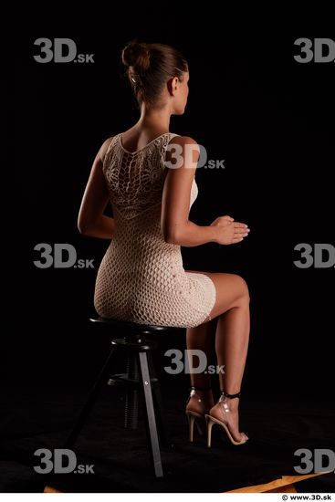 Sitting reference of whole body white dress white heels Little Caprice