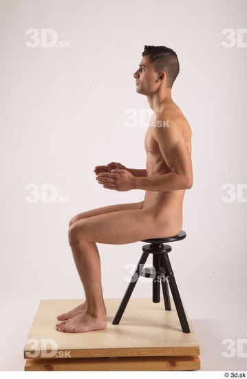 Whole Body Man White Nude Slim Sitting Studio photo references