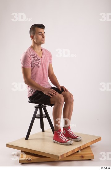 Whole Body Man White Slim Sitting Studio photo references