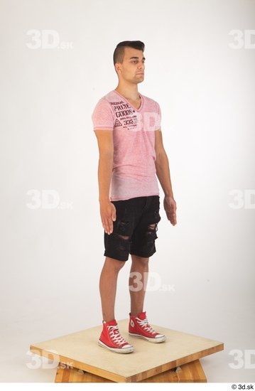 Whole Body Man White Shoes Shirt Shorts Slim Standing Studio photo references