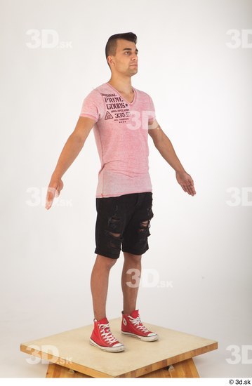 Whole Body Man White Shoes Shirt Shorts Slim Standing Studio photo references