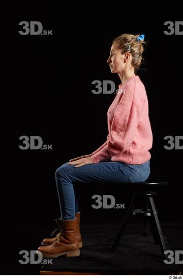 Whole Body Woman White Slim Sitting Studio photo references