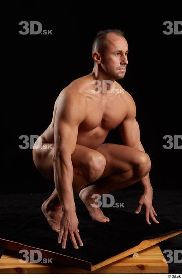 Whole Body Man White Nude Athletic Kneeling Studio photo references