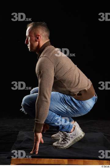 Whole Body Man White Athletic Kneeling Studio photo references