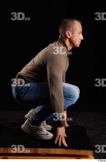 Whole Body Man White Athletic Kneeling Studio photo references