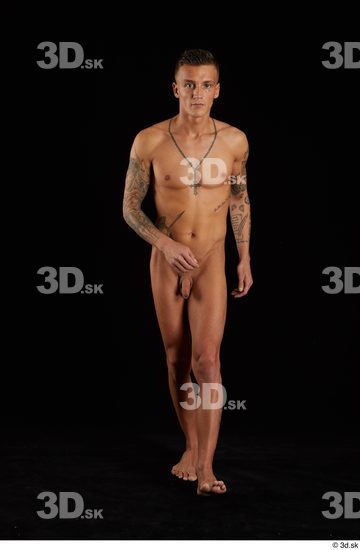 Whole Body Man White Tattoo Nude Athletic Walking Studio photo references