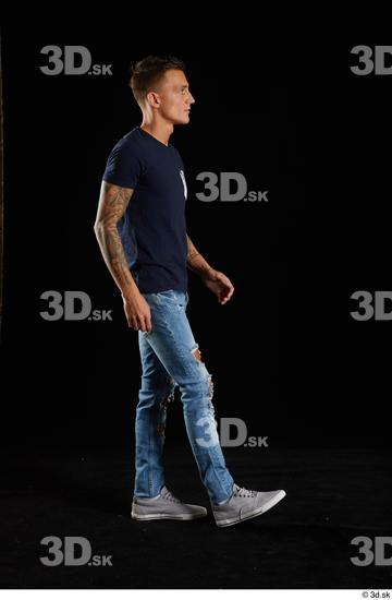 Whole Body Man White Shirt Jeans Athletic Walking Studio photo references