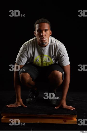 Whole Body Man Black Average Kneeling Studio photo references