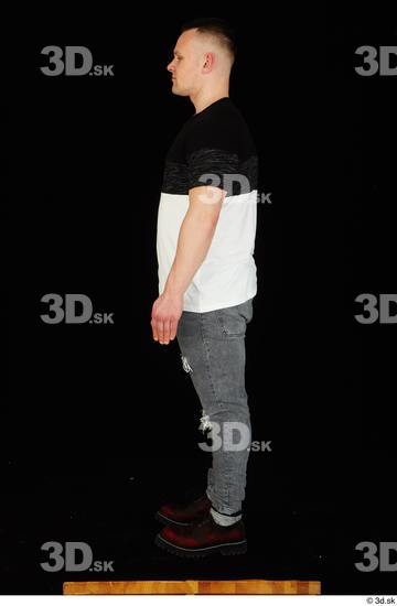 Whole Body Man White Shoes Shirt T shirt Jeans Average Standing Studio photo references