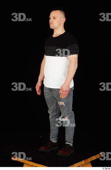 Whole Body Man White Shoes Shirt T shirt Jeans Average Standing Studio photo references