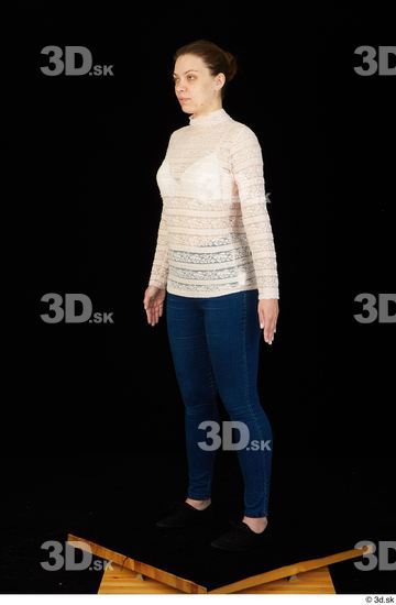 Whole Body Woman Shirt Jeans Average Standing Studio photo references