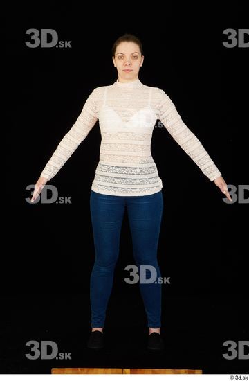 Whole Body Woman Shirt Jeans Average Standing Studio photo references