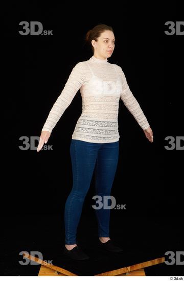 Whole Body Woman Shirt Jeans Average Standing Studio photo references