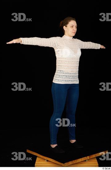 Whole Body Woman Shirt Jeans Average Standing Studio photo references