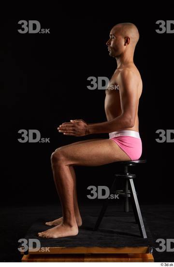 Whole Body Man Black Slim Sitting Studio photo references