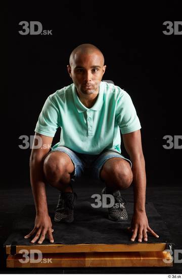 Whole Body Man Black Slim Kneeling Studio photo references