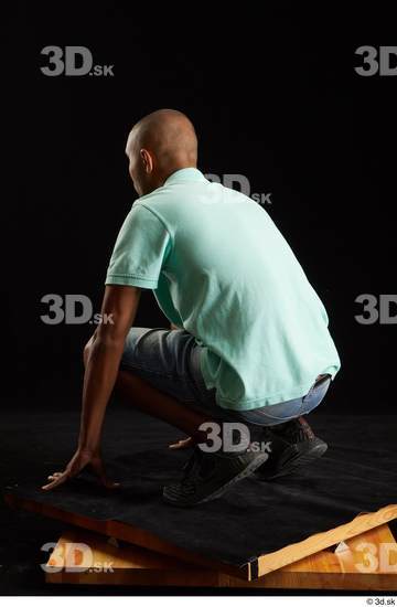 Whole Body Man Black Slim Kneeling Studio photo references