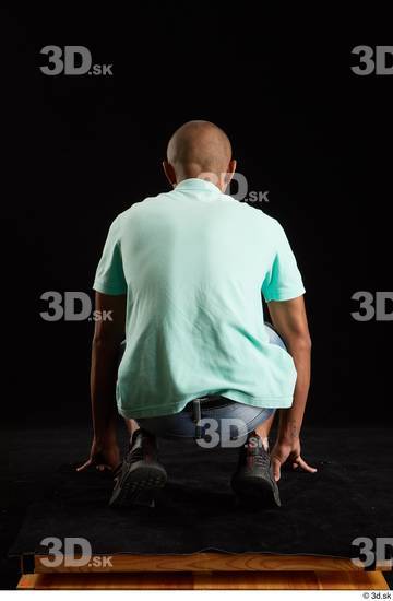 Whole Body Man Black Slim Kneeling Studio photo references