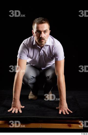 Whole Body Man White Shoes Shirt Trousers Average Kneeling Studio photo references