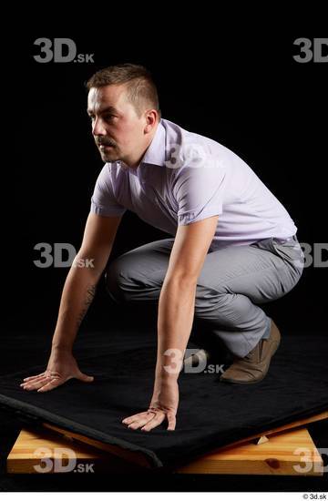 Whole Body Man White Shoes Shirt Trousers Average Kneeling Studio photo references