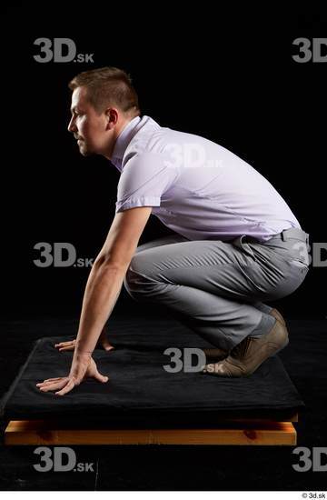 Whole Body Man White Shoes Shirt Trousers Average Kneeling Studio photo references