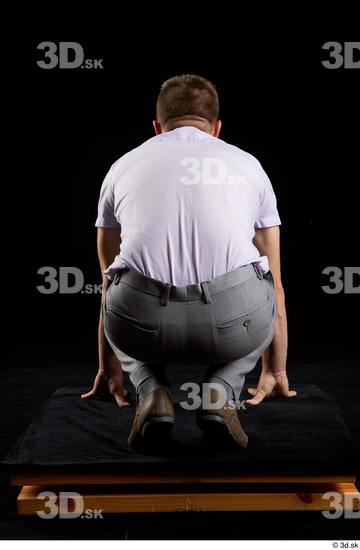 Whole Body Man White Shoes Shirt Trousers Average Kneeling Studio photo references