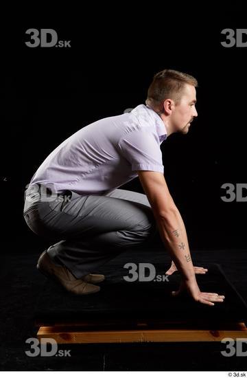 Whole Body Man White Shoes Shirt Trousers Average Kneeling Studio photo references