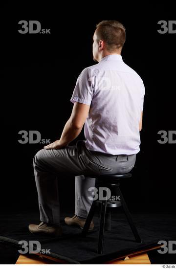 Whole Body Man White Shoes Shirt Trousers Average Sitting Studio photo references