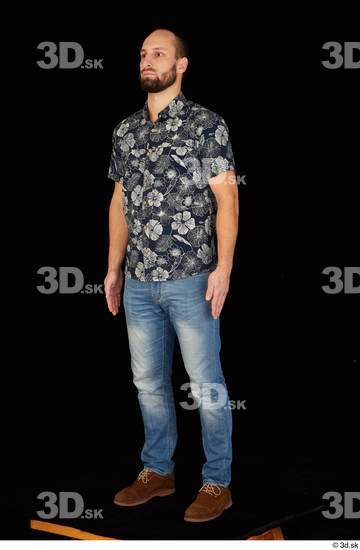 Whole Body Man White Casual Shoes Shirt Jeans Slim Standing Studio photo references