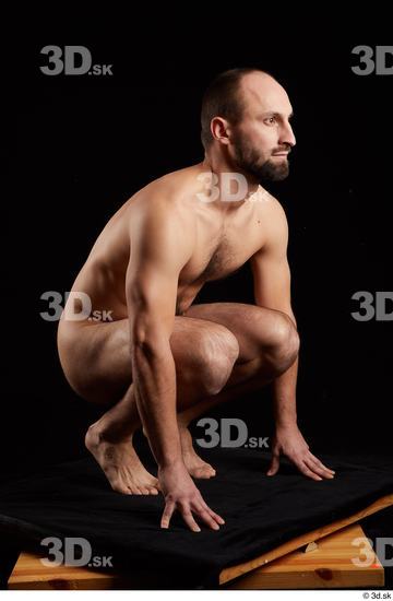 Whole Body Man White Nude Slim Kneeling Bearded Studio photo references