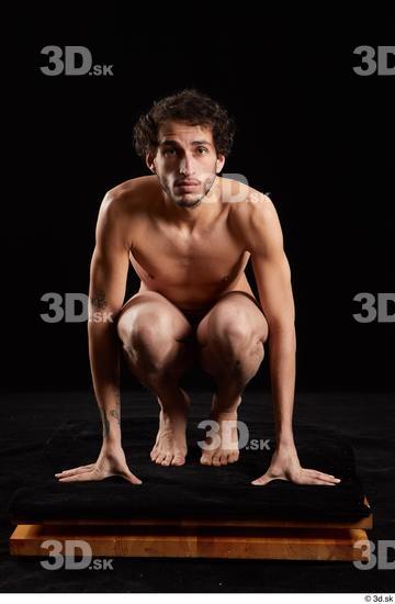 Whole Body Man White Nude Slim Kneeling Studio photo references