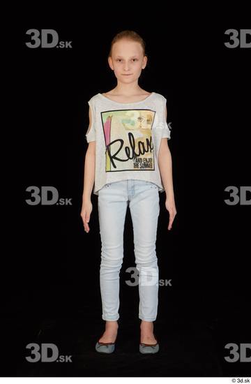 Whole Body Woman Shoes Shirt Jeans Slim Standing Studio photo references