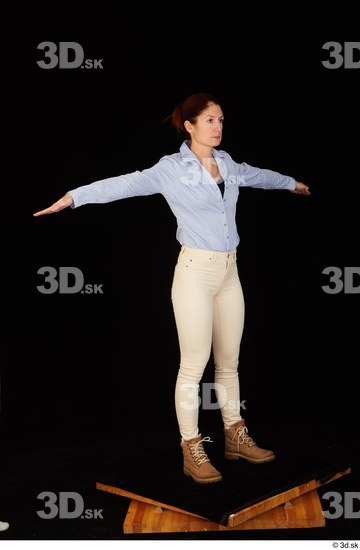 Whole Body Woman White Casual Shirt Jeans Slim Pregnant Standing Studio photo references