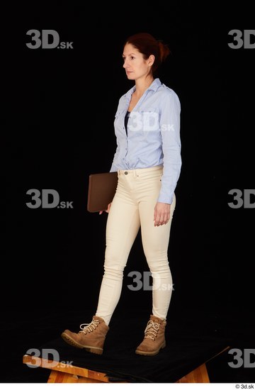 Whole Body Woman White Casual Shirt Jeans Slim Pregnant Standing Studio photo references