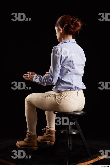 Whole Body Woman White Casual Shirt Jeans Slim Pregnant Kneeling Studio photo references