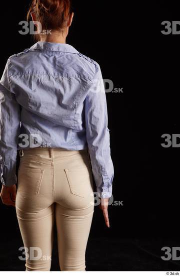 Whole Body Woman White Casual Shirt Jeans Slim Pregnant Kneeling Studio photo references