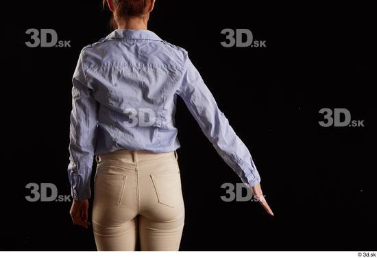 Whole Body Woman White Casual Shirt Jeans Slim Pregnant Kneeling Studio photo references