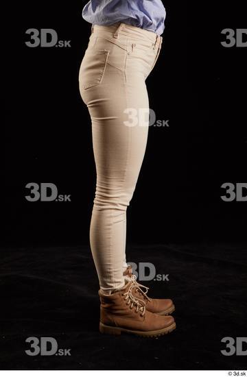 Whole Body Woman White Casual Shirt Jeans Slim Pregnant Kneeling Studio photo references