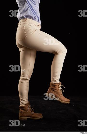 Whole Body Woman White Casual Shirt Jeans Slim Pregnant Kneeling Studio photo references