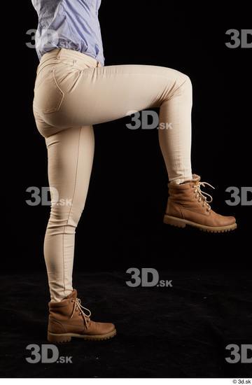 Whole Body Woman White Casual Shirt Jeans Slim Pregnant Kneeling Studio photo references