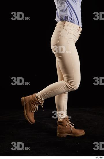 Whole Body Woman White Casual Shirt Jeans Slim Pregnant Kneeling Studio photo references