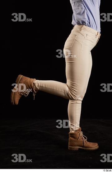 Whole Body Woman White Casual Shirt Jeans Slim Pregnant Kneeling Studio photo references