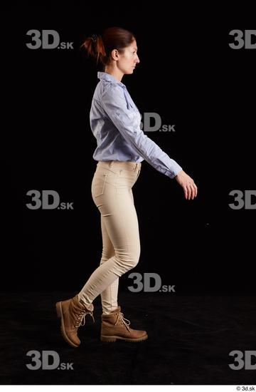 Whole Body Woman White Casual Shirt Jeans Slim Pregnant Kneeling Studio photo references